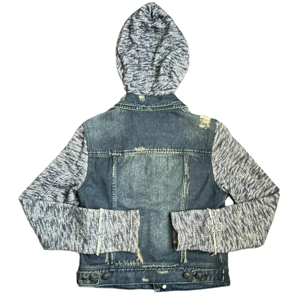 Free People Blue Knit Hooded Denim Jacket XS - Picture 2 of 8